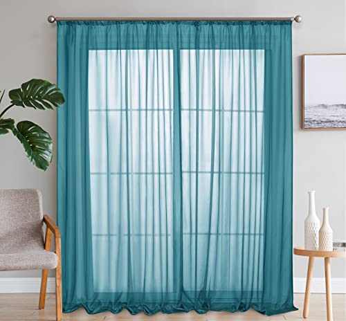 SIMPVALE 2er Set Vorhang durchsichtig Einfarbig Voile-Vorhänge mit Schienenhaken für Gardinen Schlafzimmer Wohnzimmer Balkon, Blau, 140X145 cm von SIMPVALE