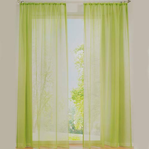 SIMPVALE 2er Set Vorhang durchsichtig Einfarbig Voile-Vorhänge mit Schienenhaken für Gardinen Schlafzimmer Wohnzimmer Balkon, Grün, 140X175 cm von SIMPVALE