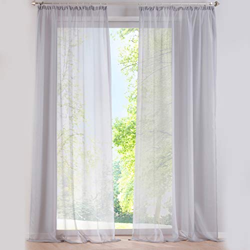 SIMPVALE 2er Set Vorhang durchsichtig Einfarbig Voile-Vorhänge mit Schienenhaken für Gardinen Schlafzimmer Wohnzimmer Balkon, Hellgrau, 140X225 cm von SIMPVALE