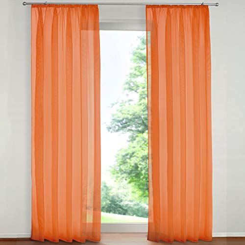 SIMPVALE 2er Set Vorhang durchsichtig Einfarbig Voile-Vorhänge mit Schienenhaken für Gardinen Schlafzimmer Wohnzimmer Balkon, Orange, 140X145 cm von SIMPVALE