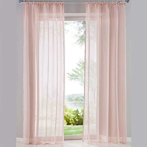 SIMPVALE 2er Set Vorhang durchsichtig Einfarbig Voile-Vorhänge mit Schienenhaken für Gardinen Schlafzimmer Wohnzimmer Balkon, Rosa, 140X175 cm von SIMPVALE