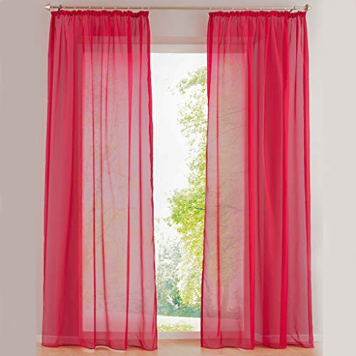 SIMPVALE 2er Set Vorhang durchsichtig Einfarbig Voile-Vorhänge mit Schienenhaken für Gardinen Schlafzimmer Wohnzimmer Balkon, Rose rot, 140X145 cm von SIMPVALE