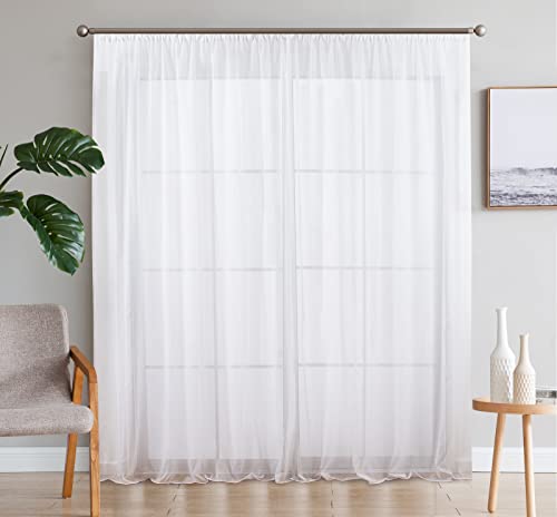 SIMPVALE 2er Set Vorhang durchsichtig Einfarbig Voile-Vorhänge mit Schienenhaken für Gardinen Schlafzimmer Wohnzimmer Balkon, Weiß, 140X245 cm von SIMPVALE