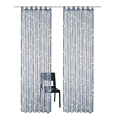 SIMPVALE 2er Set Vorhang mit Schlaufen Klassischer Druck Voile Transparent Vorhänge für Gardinen Schlafzimmer Wohnzimmer Balkon, Grau, 140x175 cm von SIMPVALE