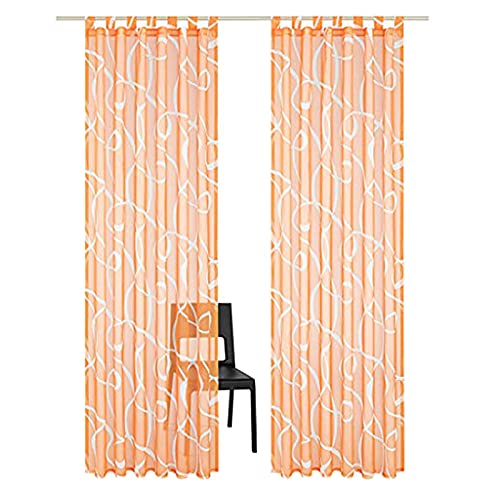 SIMPVALE 2er Set Vorhang mit Schlaufen Klassischer Druck Voile Transparent Vorhänge für Gardinen Schlafzimmer Wohnzimmer Balkon, Orange, 140x145 cm von SIMPVALE