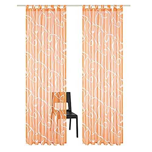 SIMPVALE 2er Set Vorhang mit Schlaufen Klassischer Druck Voile Transparent Vorhänge für Gardinen Schlafzimmer Wohnzimmer Balkon, Orange, 140x225 cm von SIMPVALE