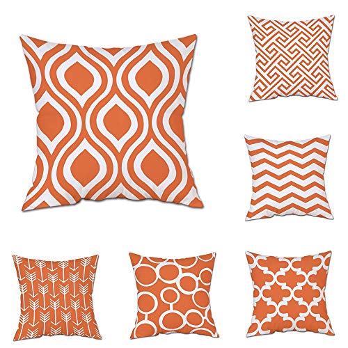 SIMPVALE 6er Set Kissenbezug Geometric Pattern Modern Pillowcase für Wohnzimmer, Schlafzimmer, Arbeitszimmer, Sofa, 45cm x 45cm, Orange von SIMPVALE