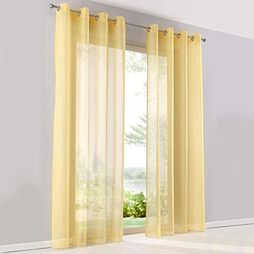SIMPVALE Gardinenschals 2er Set, Vorhänge mit Ösen,Polyester Voile Schlaufenschal Transparent für Wohnzimmer, Balkon Schlafzimmer Küche Breit 140cm Höhe 145cm,Vorhang Gelb von SIMPVALE