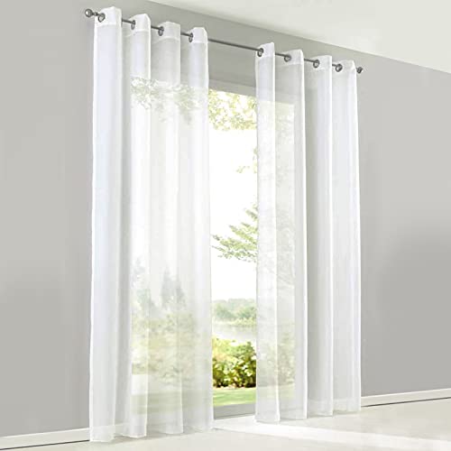 SIMPVALE Gardinenschals 2er Set, Vorhänge mit Ösen,Polyester Voile Schlaufenschal Transparent für Wohnzimmer, Balkon Schlafzimmer Küche Breit 140cm Höhe 145cm,Vorhang Weiß von SIMPVALE