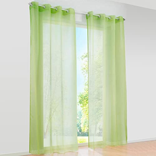 SIMPVALE Gardinenschals 2er Set, Vorhänge mit Ösen,Polyester Voile Schlaufenschal Transparent für Wohnzimmer, Balkon Schlafzimmer Küche Breit 140cm Höhe 175cm,Vorhang Hellgrün von SIMPVALE