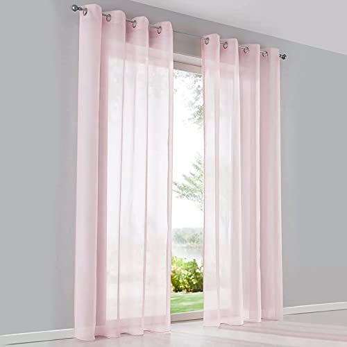 SIMPVALE Gardinenschals 2er Set, Vorhänge mit Ösen,Polyester Voile Schlaufenschal Transparent für Wohnzimmer, Balkon Schlafzimmer Küche Breit 140cm Höhe 175cm,Vorhang Rosa von SIMPVALE