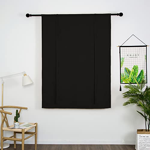 SIMPVALE Raffgardinen Verdunkelung Kurze Gardinen mit Binden Thermoisoliert Verdunkelungsvorhang, mit Stangentaschenrollo für Schlafzimmer Wohnzimmer Küche (Schwarz, 60x140cm) von SIMPVALE
