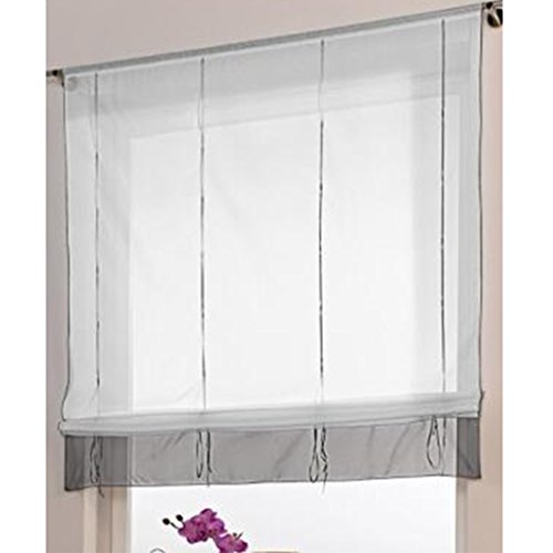 SIMPVALE Raffrollo Gardinen Voile römischen Raffgardinen Schatten Transparent Vorhang für Balkon und Küche (grau, Breite 100cm / Höhe 155cm) von SIMPVALE