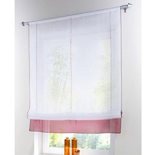 SIMPVALE Raffrollo Gardinen Voile römischen Raffgardinen Schatten Transparent Vorhang für Balkon und Küche (violett, Breite 140cm / Höhe 155cm) von SIMPVALE