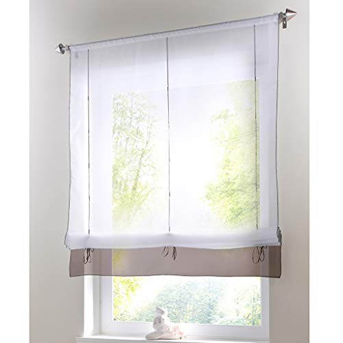 SIMPVALE Raffrollo Gardinen Voile Römischen Raffgardinen Schatten Transparent Vorhang für Balkon und Küche Braun 120cm x 155cm von SIMPVALE