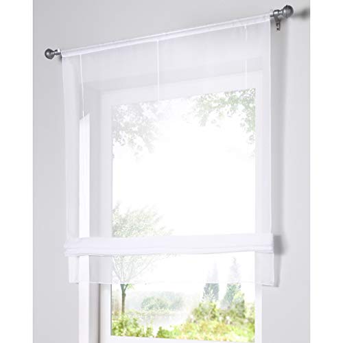 SIMPVALE Raffrollo Gardinen Voile Römischen Raffgardinen Schatten Transparent Vorhang für Balkon und Küche Weiß 120cm x 155cm von SIMPVALE