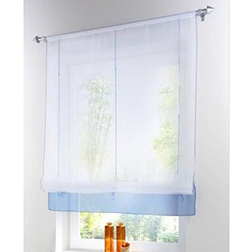 SIMPVALE Raffrollo Gardinen Voile römischen Raffgardinen Schatten Transparent Vorhang für Balkon und Küche (blau, Breite 100cm / Höhe 155cm) von SIMPVALE