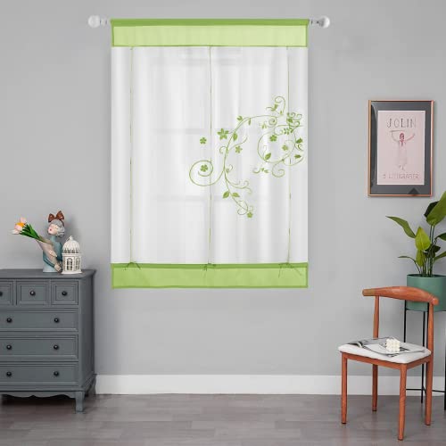 SIMPVALE Raffrollo Vorhang, Grün 100x120 cm Voile Vorhänge Schaffen Sie Eine Gemütliche Innenatmosphäre, Exquisite Florale Muster Transparente Gardinen für Wohnungen, Schlafzimmer, Wohnzimmer, Küche von SIMPVALE