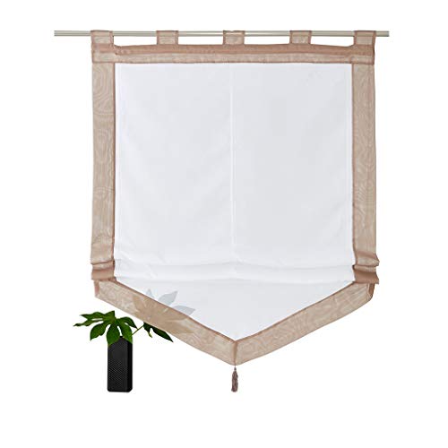 SIMPVALE - Raffrollo für Küche Bad Balkon - Hebbarer transparenter Voile Fenstervorhang mit Quastendekoration, Khaki, 80x140cm von SIMPVALE