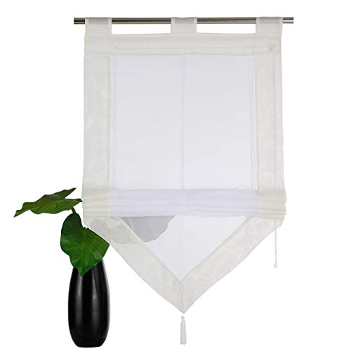 SIMPVALE - Raffrollo für Küche Bad Balkon - Hebbarer transparenter Voile Fenstervorhang mit Quastenverzierung, Beige, 45x140cm von SIMPVALE