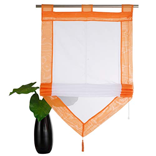 SIMPVALE - Raffrollo für Küche Bad Balkon - Hebbarer transparenter Voile Fenstervorhang mit Quastenverzierung, Orange, 60x140cm von SIMPVALE