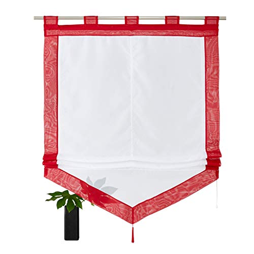 SIMPVALE - Raffrollo für Küche Bad Balkon - Hebbarer transparenter Voile Fenstervorhang mit Quastenverzierung, rot, 140x140cm von SIMPVALE