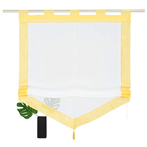 SIMPVALE - Raffrollo für Küche Bad Balkon - Hebebarer transparenter Voile Fenstervorhang mit Quastendekoration, gelb, 60x140cm von SIMPVALE