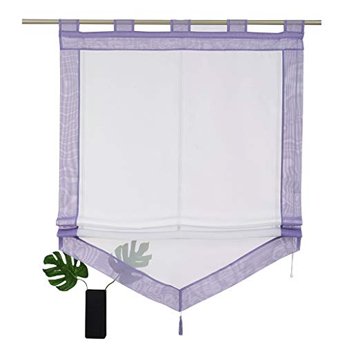 SIMPVALE 1 Stück Raffrollo Vorhang mit Quastendekoration, Höhenverstellbar Transparenter Voile Vorhänge, Modern Gardinen für Schlafzimmer Badezimmer Küche, Violett, 120x140cm von SIMPVALE