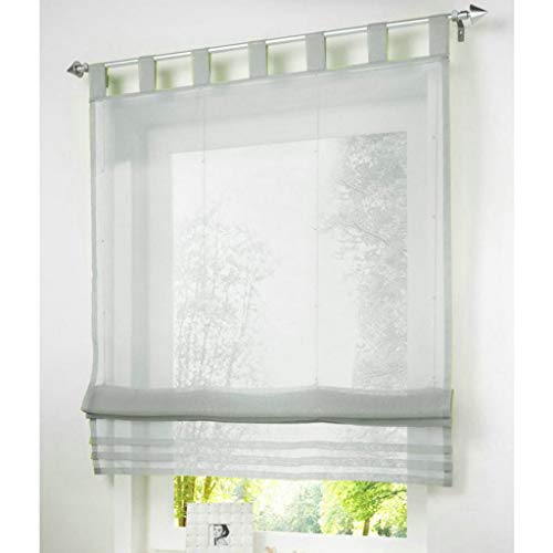 SIMPVALE Raffrollo mit Schlaufen Gardinen Voile römischen Liter Fall Schatten Transparent Vorhang für Balkon und Küche (grau, Breite 140cm/Höhe 155cm) von SIMPVALE