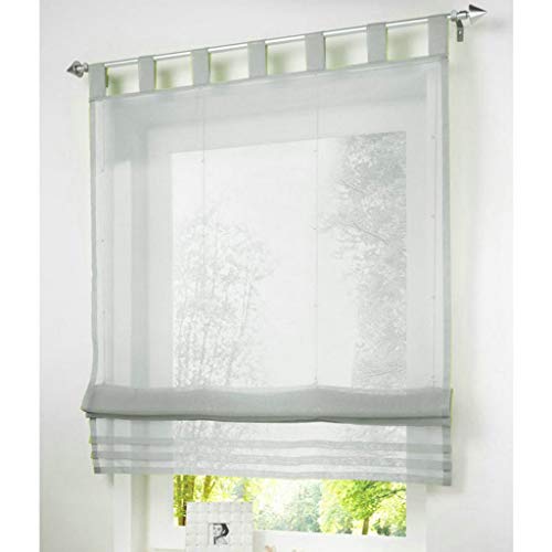 SIMPVALE Raffrollo mit Schlaufen Gardinen Voile römischen Liter Fall Schatten Transparent Vorhang für Balkon und Küche Grau 140cm x 155cm von SIMPVALE