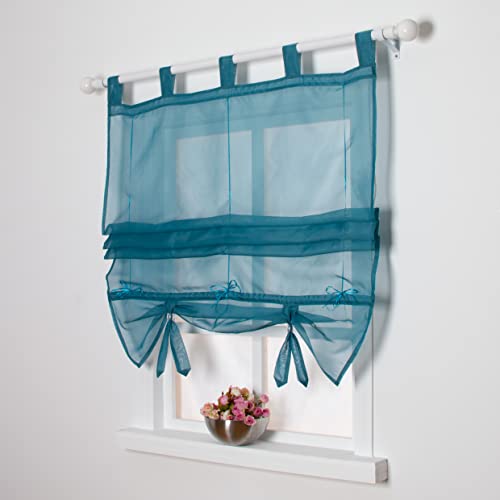 SIMPVALE Raffrollo mit Schlaufen Gardinen Voile römischen Liter Fall Schatten Transparent Vorhang für Balkon und Küche, Blau, 100cm (Breite) x155cm (Höhe) von SIMPVALE