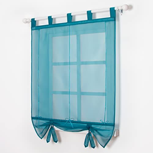 SIMPVALE Raffrollo mit Schlaufen Gardinen Voile römischen Liter Fall Schatten Transparent Vorhang für Balkon und Küche, Blau, 60cm (Breite) x155cm (Höhe) von SIMPVALE
