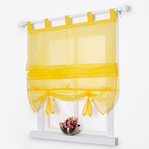 SIMPVALE Raffrollo mit Schlaufen Gardinen Voile römischen Liter Fall Schatten Transparent Vorhang für Balkon und Küche, Gelb, 60cm (Breite) x155cm (Höhe) von SIMPVALE