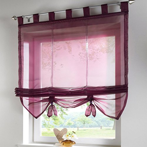 SIMPVALE Raffrollo mit Schlaufen Gardinen Voile römischen Liter Fall Schatten Transparent Vorhang für Balkon und Küche, Weinrot, 140cm (Breite) x155cm (Höhe) von SIMPVALE