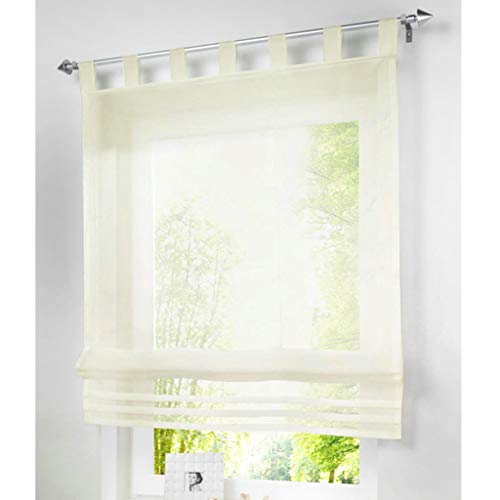 SIMPVALE Raffrollo mit Schlaufen Gardinen Voile römischen Liter Fall Schatten Transparent Vorhang für Balkon und Küche (Beige, Breite 100cm/Höhe 155cm) von SIMPVALE