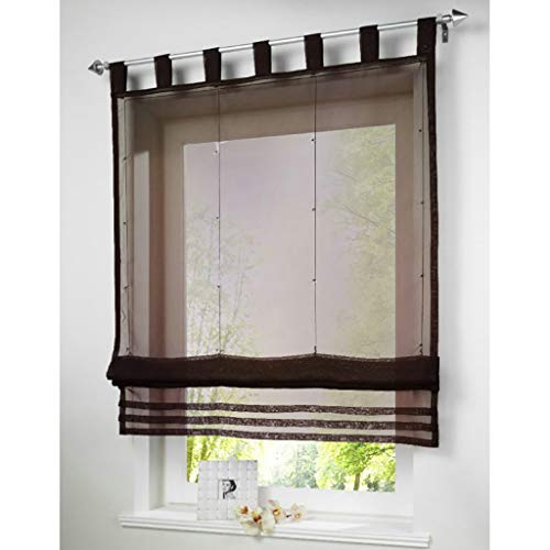 SIMPVALE Raffrollo mit Schlaufen Gardinen Voile römischen Liter Fall Schatten Transparent Vorhang für Balkon und Küche (Breite 100cm/Höhe 155cm, Braun) von SIMPVALE