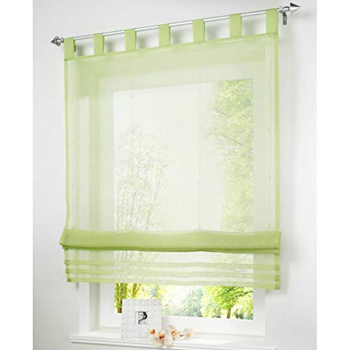 SIMPVALE Raffrollo mit Schlaufen Gardinen Voile römischen Liter Fall Schatten Transparent Vorhang für Balkon und Küche (Breite 120cm/Höhe 155cm, Grün) von SIMPVALE