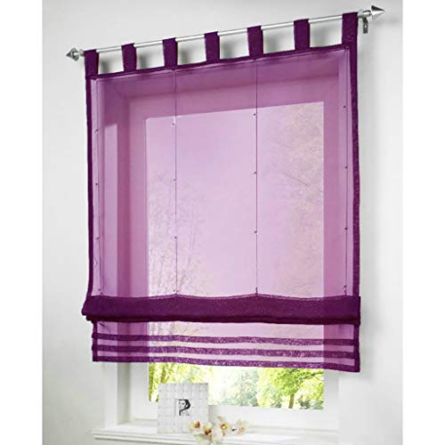 SIMPVALE Raffrollo mit Schlaufen Gardinen Voile römischen Liter Fall Schatten Transparent Vorhang für Balkon und Küche (Breite 120cm/Höhe 155cm, Lila) von SIMPVALE