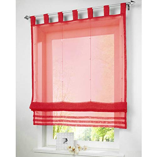 SIMPVALE Raffrollo mit Schlaufen Gardinen Voile römischen Liter Fall Schatten Transparent Vorhang für Balkon und Küche (Breite 140cm/Höhe 155cm, rot) von SIMPVALE