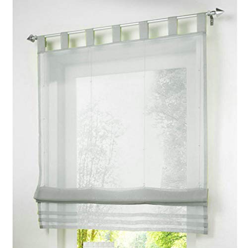 SIMPVALE Raffrollo mit Schlaufen Gardinen Voile römischen Liter Fall Schatten Transparent Vorhang für Balkon und Küche (Grau, Breite 120cm/Höhe 155cm) von SIMPVALE