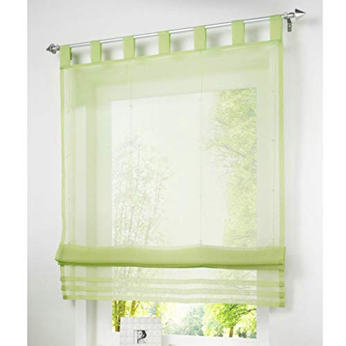 SIMPVALE Raffrollo mit Schlaufen Gardinen Voile römischen Liter Fall Schatten Transparent Vorhang für Balkon und Küche (Grün, Breite 100cm/Höhe 155cm) von SIMPVALE