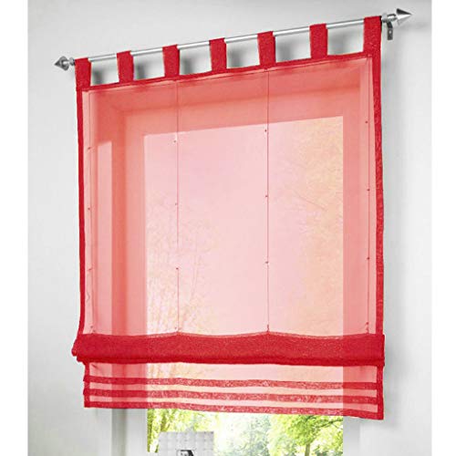 SIMPVALE Raffrollo mit Schlaufen Gardinen Voile römischen Liter Fall Schatten Transparent Vorhang für Balkon und Küche (Rot, Breite 100cm/Höhe 155cm) von SIMPVALE