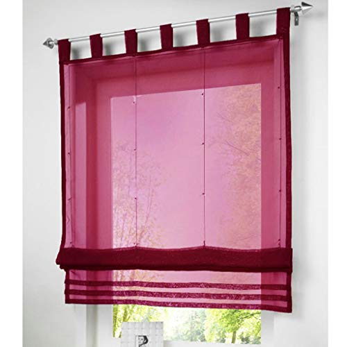 SIMPVALE Raffrollo mit Schlaufen Gardinen Voile römischen Liter Fall Schatten Transparent Vorhang für Balkon und Küche (Weinrot, Breite 100cm/Höhe 155cm) von SIMPVALE