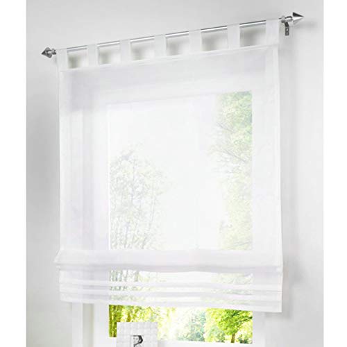 SIMPVALE Raffrollo mit Schlaufen Gardinen Voile römischen Liter Fall Schatten Transparent Vorhang für Balkon und Küche (Weiß, Breite 100cm/Höhe 155cm) von SIMPVALE