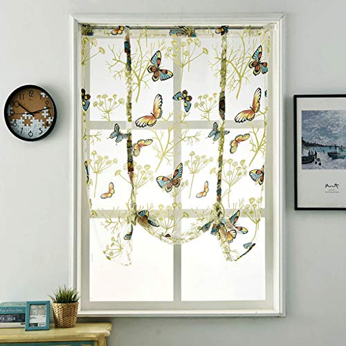 SIMPVALE Römisch Vorhänge Butterfly Print Voile Römischer gekräuselter Schatten-transparenter Vorhang für Balkon-Küche-Wohnzimmer-Schlafzimmer (Breite 140cm / Höhe 140cm) von SIMPVALE