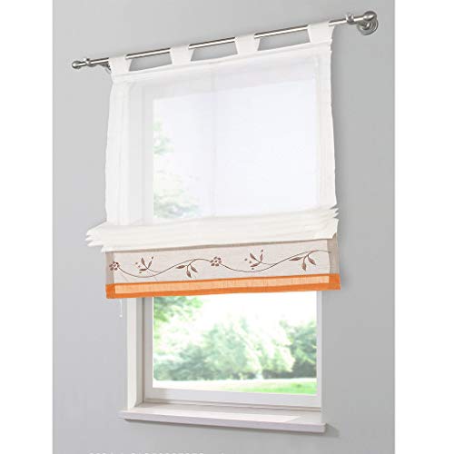 SIMPVALE Simvalle 1 Stück bestickte Gardine – Fenster Raffrollo Vorhang – höhenverstellbar für Bänder – für Wohnzimmer, Schlafzimmer und Küche, Orange, Width 100cm/Height 155cm von SIMPVALE