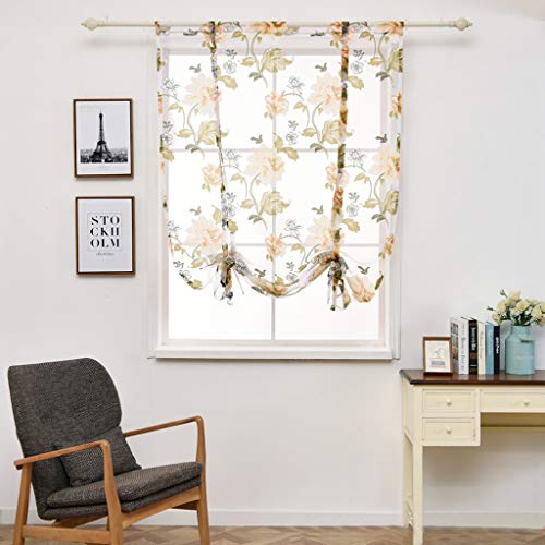 SIMPVALE Tüll Römische Gardinen Blumen Drucken Durchscheinend Römische Vorhänge Rod Pocket Tie Up 1 Stück Voile Vorhang (Gelb, Breite 120cm x Höhe 140cm) von SIMPVALE