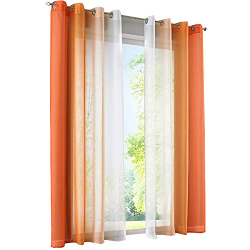 SIMPVALE Vorh?nge Durchscheinend mit ?Sen 2er Set, Farbverlauf Voile Gardinen Transparent, Lange Vorh?nge f¨¹r Balkon, Schlafzimmer und Wohnzimmer, 140 x 175 cm, Orange mit Wei? von SIMPVALE