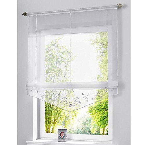 SIMPVALE Vorhänge Roman Fenster Schatten Vorhänge Fall für Balkon und Küche Höhe 140cm, Hellgrau, Breite 100cm von SIMPVALE
