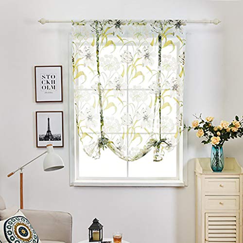 SIMPVALE Vorhang Blume gedruckte Art Tie Up Roman Vorhang für Schlafzimmer Wohnzimmer Küche Balkon Panel 1 Sheer Valance (Gelb, Breite 80cm / Höhe 120cm) von SIMPVALE